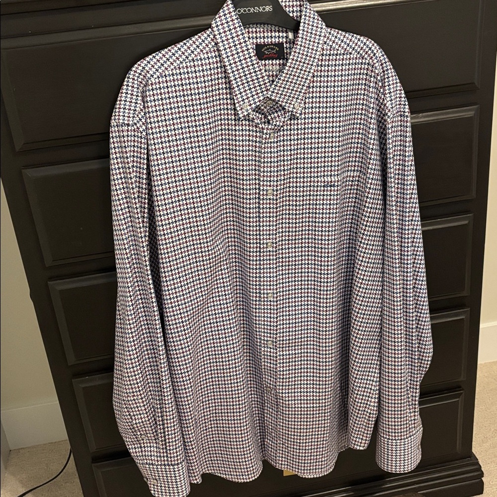 Paul &Shark Men's Red and Blue Checkered Shirt